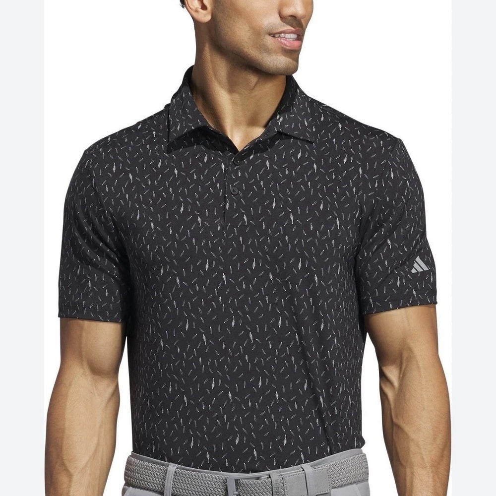 Adidas Ultimate365 Allover Print Golf Polo Shirt Men's Large Feathers Black NWT